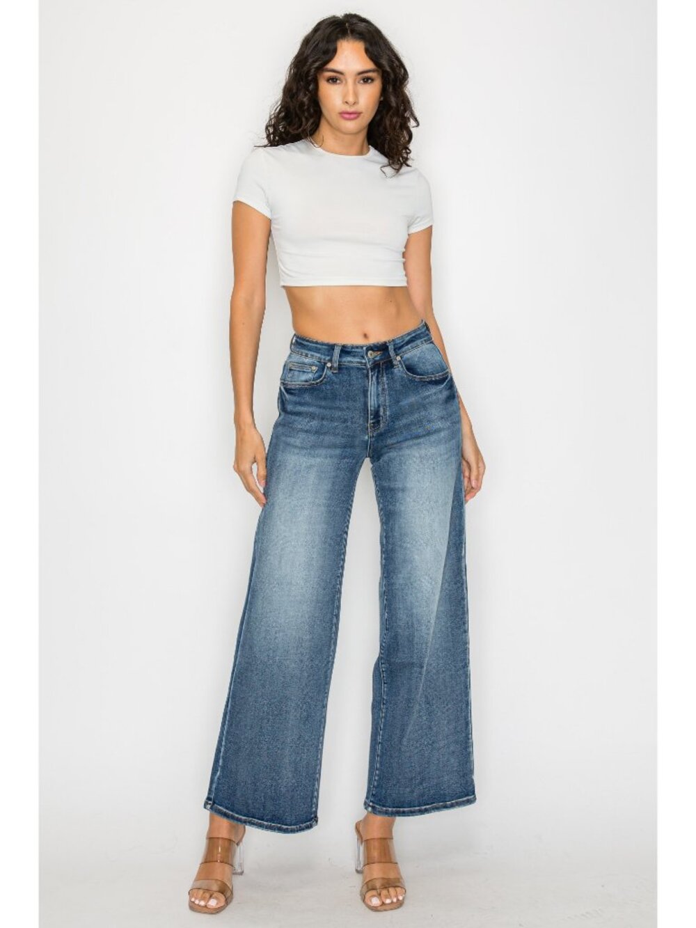 High Waist Washed Wide Leg Jeans Women Vintage Blue Loose Denim Trousers - Picture 6 of 7